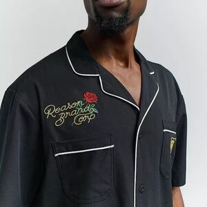 Reason Brand Clubmaster Black Embroidered Button Down Shirt NWT Size M BS-2920